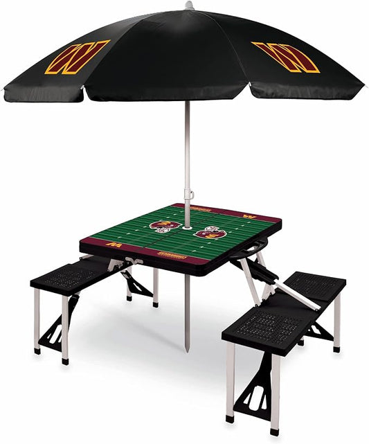 PICNIC TIME NFL Picnic Table Portable Folding Table with Seats and Umbrella