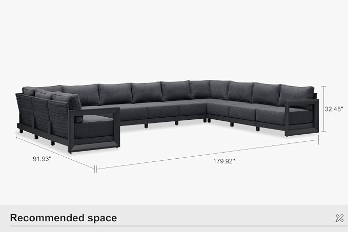 PURPLE LEAF Patio Furniture Set U-Shaped Outdoor Couch with 9.6" Thick Cushion and Soft Pillows 11 Piece Outdoor Sectional Sofas Modern Outdoor Conversation Sets for Yard Porch Deck Poolside, Grey