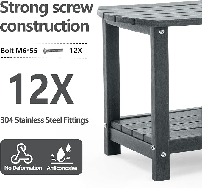 Adirondack Small Outdoor Side Table - Weatherproof HDPE Patio End Table with 2-Tier Storage for Firepit, Balcony, Garden, Poolside or Bathroom (Grey, Set of 1)