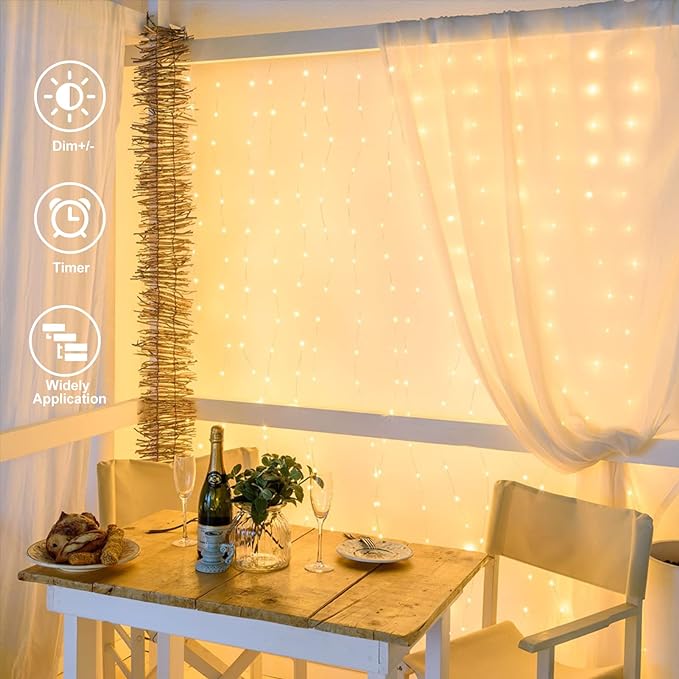 echosari 20Ft x 10Ft Large Curtain Lights Plug in Warm White & Multicolor | 600 LED Dual Color Changing Outdoor Curtain Lights Waterproof Connectable with Remote for Wedding Backdrop Yard Decor
