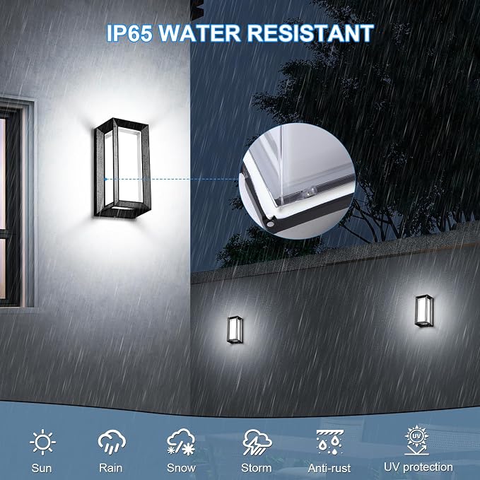 ledmo Outdoor Wall Lights 1800Lm Modern Outdoor Porch Light 6000K Bright Lighting Black Exterior Lighting Fixture Waterproof Christmas Fixture for House,Patio,Garage,Backyard，Hallway (2 Pack)