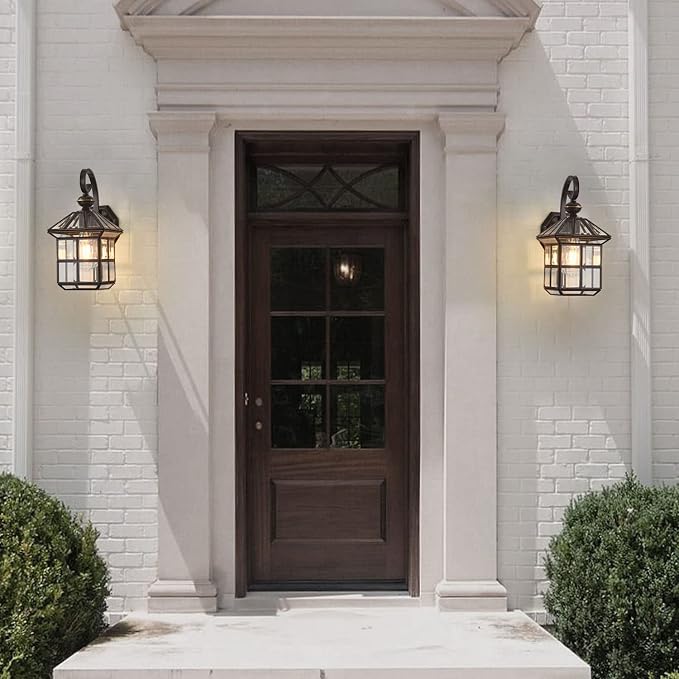 Milaii Copper Bronze Outdoor Wall Lights, 13.4" H Vintage Exterior Lantern Light Fixture Anti-Rust Waterproof Wall Mount Lamp with Clear Glass E26 Porch Light for Garage Front Porch Entryway Patio