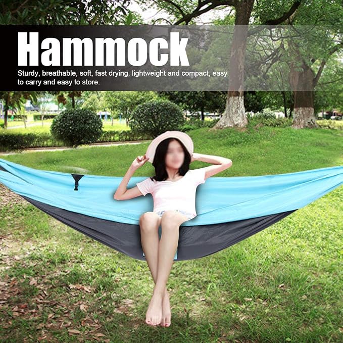 Breathable Hanging Chair Bed, 260x140cm Dual Use Portable Hammock Swing, Garden Hammock with Steel Buckle for Camping Courtyard Corridor Outdoor (Blue Gray)