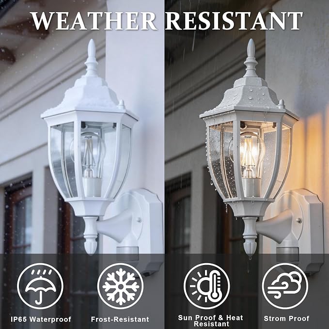 Porch Lights Outdoor Motion Sensor Wall Sconce Anti-Rust Aluminum, Exterior Outdoor Wall Lights Dusk to Dawn Porch Light Fixture Wall Mount for House Outside Patio White