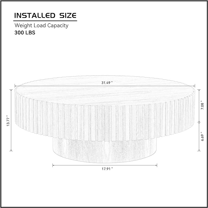 Round Coffee Table, Natural Wood, Modern Style, Slatted Base Design, Living Room Table (Black, 31.49)
