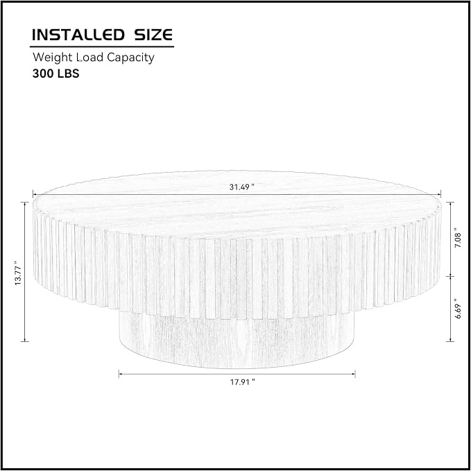 Round Coffee Table, Natural Wood, Modern Style, Slatted Base Design, Living Room Table (Ash, 31.49)