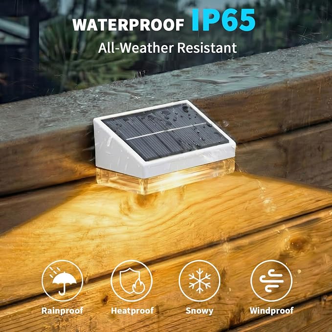 Solar Fence Lights 16 Pack, Outdoor Solar Lights with 3 Color Temperatures, IP65 Waterproof Wide-Angle LED Lighting for Fence, Patio, Yard, Deck, Wall, Garden (White)