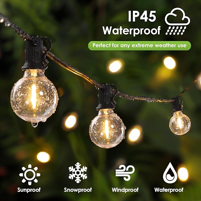 300Ft(3x100Ft) LED Outdoor String Lights Dimmable Waterproof G40 Globe Patio Lights with 150+7 Warm White Bulbs for Backyard Cafe-Black Cord