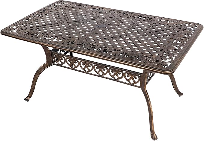 TITIMO Cast Aluminum Patio Dining Table 59'' - Outdoor Dining Rectangle Table Weather-Resistant Table with 2.0" Umbrella Hole for Balcony Lawn Garden Backyard Outdoor Furniture(59" Lx35.2 Wx 28.4" H)