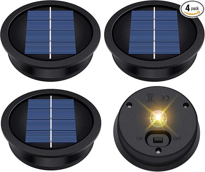 4 Pack Solar Light Replacement Top, Replacement Solar Light Parts for Lantern (Top 3.23 Inch, Bottom 2.83 Inch), Waterproof LED Replacement for Outdoor Garden, Pathway, Yard Lights & Decor