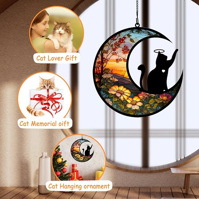 BamLue Cat Memorial Suncatcher for Windows Memorial Ornament, Pet Sympathy Gift to Memorialize the Loss, Cat Sun Catchers with Personalized Decorations in Loving Memory for Loss Cat