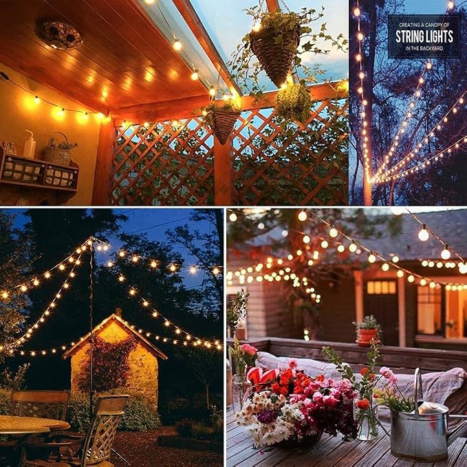 GOOTHY G40 Outdoor Globe String Lights, 25ft Hanging Patio Lights with 27 Incandescent Bulbs (2 Spare), Connectable Backyard Bistro Wedding Decor, E12 Base, 5W-Black Wire