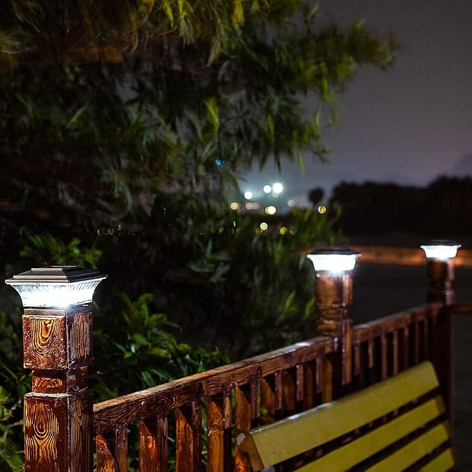 HUYIENO Solar Cap Lights Outdoor LED Lighting Deck Fence Two Light Modes Warm White/Bright White Suitable for 4x4 Wooden Posts Black 6PK
