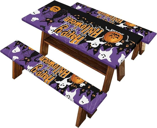Halloween Pumpkin Picnic Table Cover with Bench Covers Washable Outdoor Camping Tablecloth Summer Abrasion Resistant Waterproof Picnic Table Cover 3 Piece Set