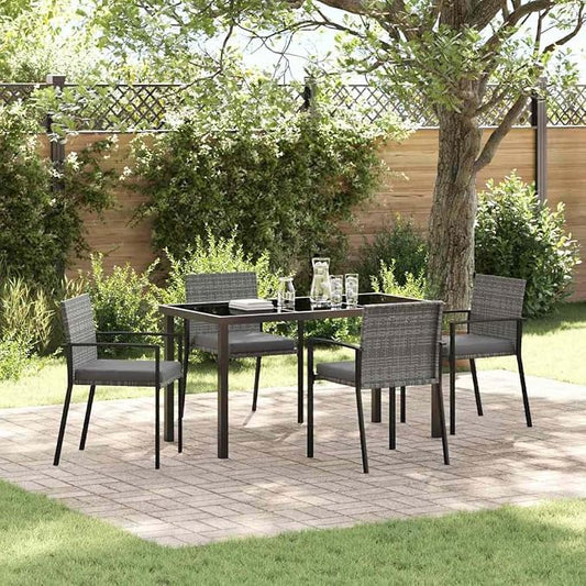 5-Piece Garden Dining Set, Grey Powder-Coated Steel Patio Furniture, Outdoor Table and 4 Chairs for Backyard, Deck, and Garden Decor