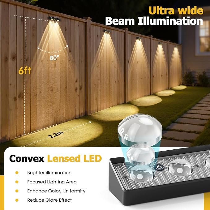 Solar Fence Lights,16 Pack Solars Deck Light,RGB Color,Outdoor Bulb Waterproof Led IP65,Outdoor Fence Light,Power Patio Lamp with Lenses for Outside/Backyard/Railing/Yard(Black)