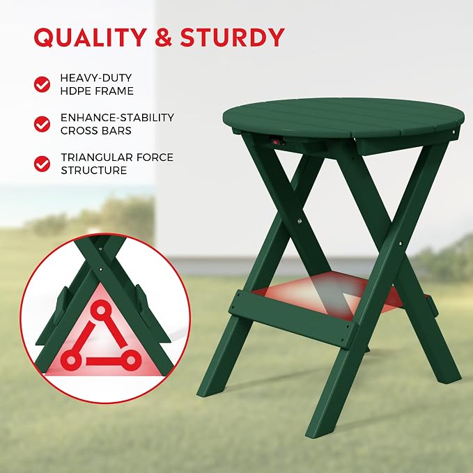 Costaelm Outdoor Bistro Table, Patio Round Portable Folding Bar Height Table Tall Balcony Pub Small High Top for Front Porch Deck, Backyard, Garden, Dark Green