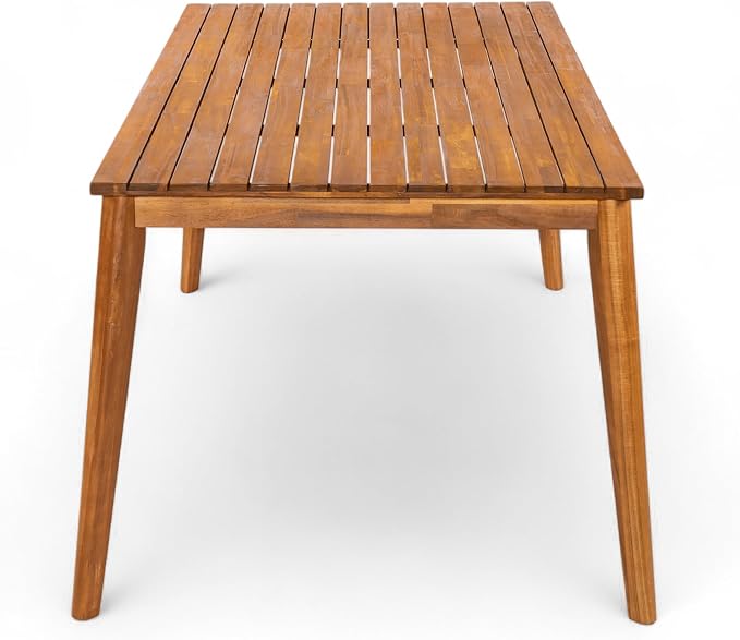 Christopher Knight Home Linda Patio Acacia Wood Dining Table Set for 4, Outdoor Rectangular Dinner Table and Chairs Set with Slatted Panel Design, Outdoor Furniture Set for Garden, Natural