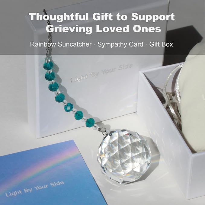 Light By Your Side Rainbow Maker, Sympathy Gifts for Loss of Loved One | Matching Gift Card, Gift Box & Bag | Memorial Gift | Crystal Ball Suncatcher | Bring Comfort, Hope & Love | Lake Green