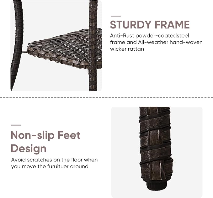 Patio Wicker Side Table-Outdoor PE Rattan End Table with 2-Tier Storage Shelf Square Coffee Table for Deck Porch Garden Backyard-Brown