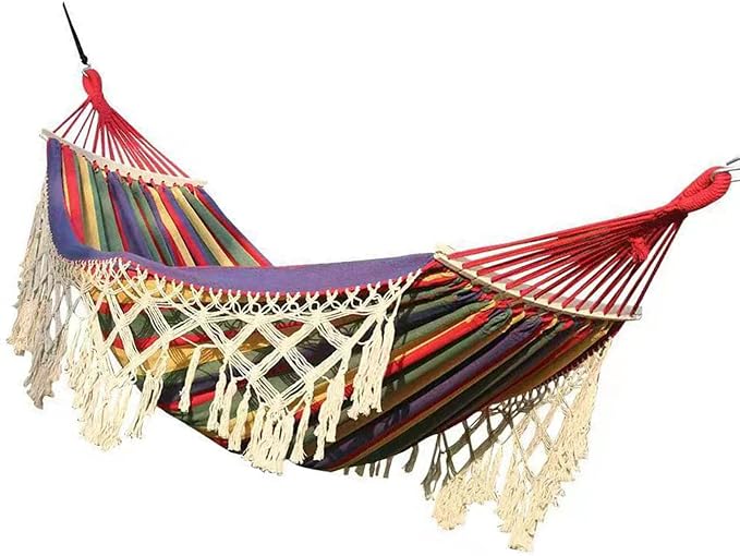 Single Double Hammock with Tassels, 500lb Load Capacity Canvas for Outdoor Garden Patio Camping (Red)
