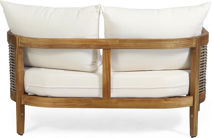 Merax Outdoor Acacia Wood Wicker Conversation Set 2 Seater with Loveseat and Coffetable for Backyard