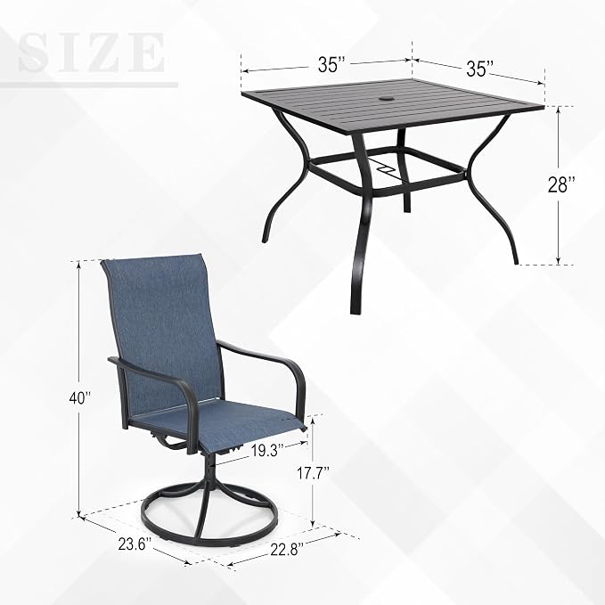 Anmutig 5-Piece Outdoor Dining Set, 4 Swivel Chairs with 35" Square Table, All Weather Frame Furniture Set - Brown