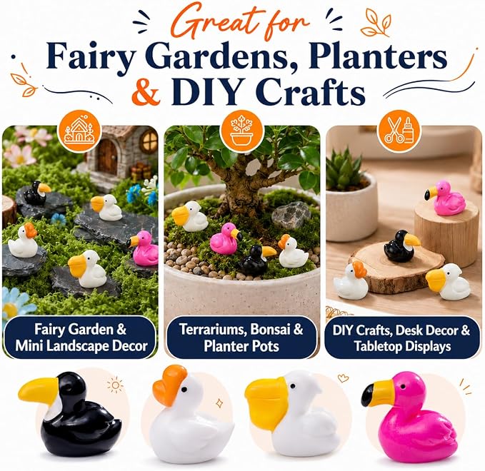 40Pcs Mini Resin Birds Figurines, Tiny Flamingos Toucan Goose Pelican Figures Variety Pack, Small Animal Figurines in Bulk for Crafts Pond Micro Landscaping Garden Decor Desk Display