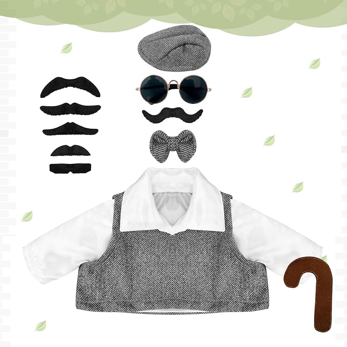 1 Set Old Man Porch Goose Outfit for 23 Inch Goose Statues | Includes Grandpa Porch Goose Clothes with Hat, Glasses, Mustache and Bow Tie for Summer Yard and Garden Displays
