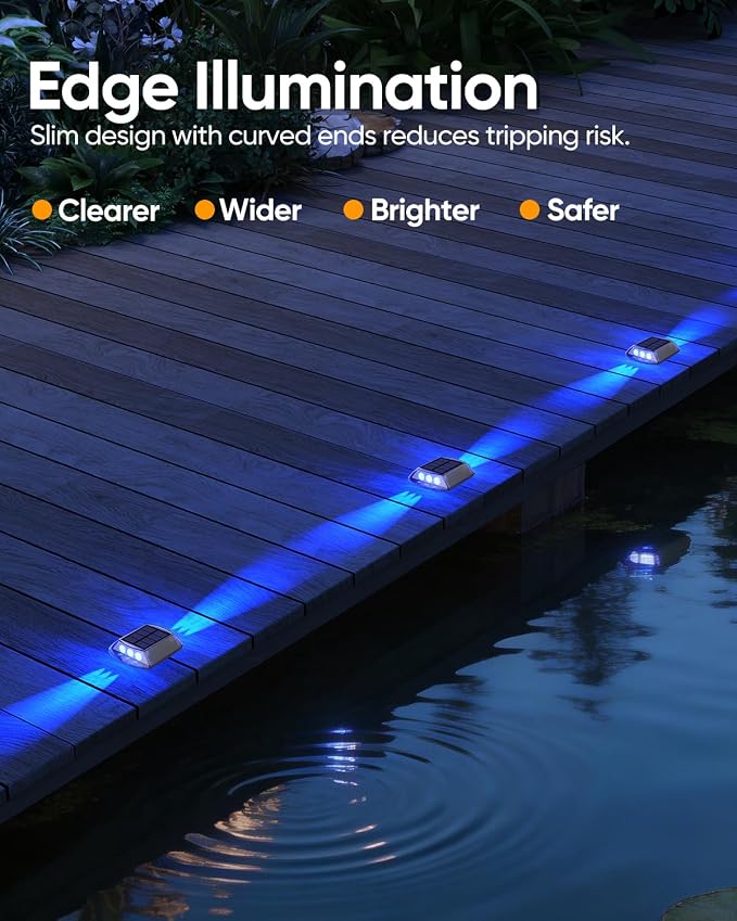 DetarZinLED Blue Solar Dock Lights for Outside IP68 Waterproof Led 8 Pack | Sturdy PC Shell, Stick on & Screw Mount, Markers Light for Outdoor Deck, Driveway, Step, Walkway, Path, Sidewalk, Patio, pool