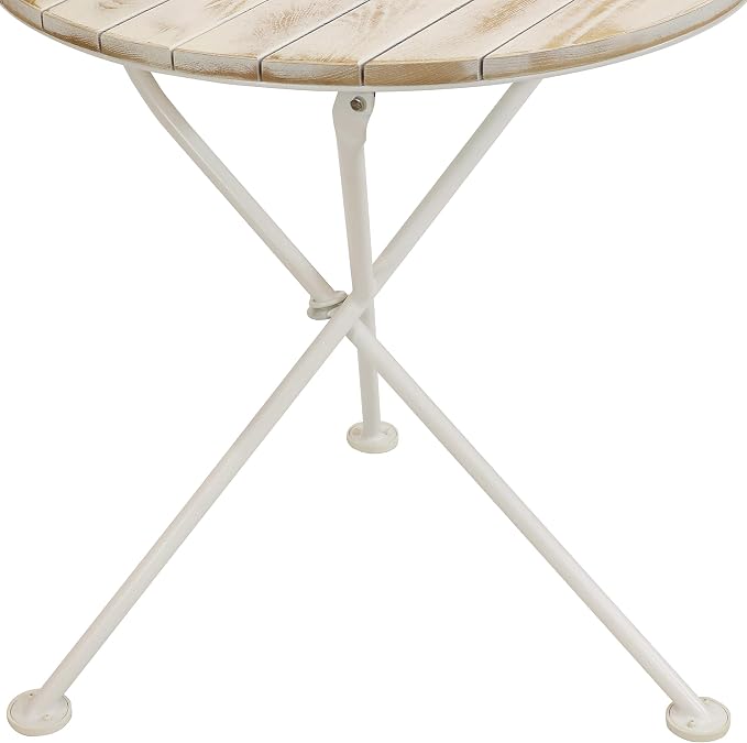 Sunnydaze French Country Wood Round Bistro Table - Portable White Folding Table for Indoor or Outdoor Use - 28" Round