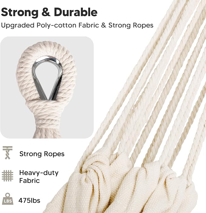 SUNCREAT Hammocks Hammock Replacement for Stand, Double Hammock with Carrying Bag, Hanging Straps, Beige