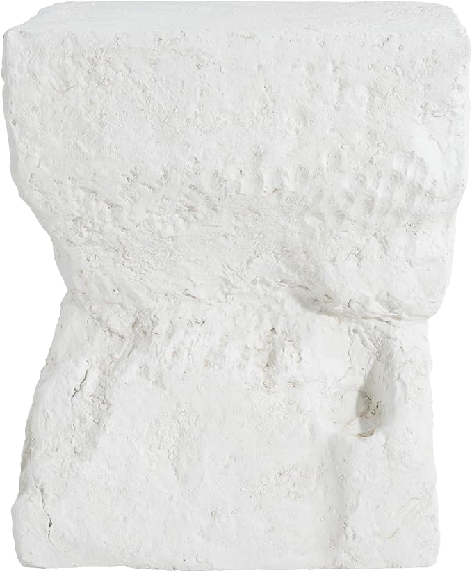 Christopher Knight Home Nataly 18.5" H Small Outdoor Side Table, Hourglass-Like Shape Carved Garden Stool, Lightweight Concrete End Table, Patio Decorative Home Stool for Balcony Backyard, White
