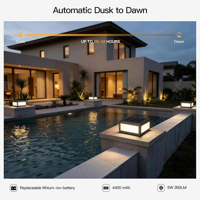 MVBT 12" Solar Post Lights Outdoor, Square Pillar Light, Large Column Light | 3000K LED Modern Column Light, Solar Power Aluminum Waterproof Post Lamp, Dusk to Dawn Lantern for Driveway Entrance Pillars