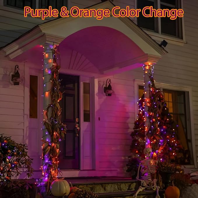 FairyGlim Halloween String Lights Plug in,33FT 100 LED String Lights with 8 Modes & Timer, Halloween Decorations for Party Carnival Supplies, Outdoor Indoor Yard Garden Decor, Purple & Orange