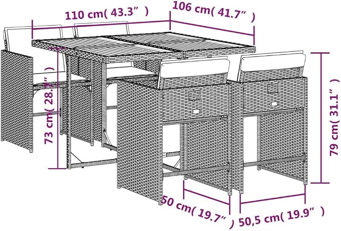 5-Piece Patio Dining Set with Gray PE Rattan Furniture, Acacia Wood Table and Removable Cushions for Outdoor Garden Backyard Balcony