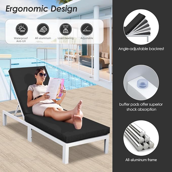 RADIATA 6 Seat Large Aluminum Patio Conversation Set with Lounge & Fire Pit Table, 29" Deep Wide Seat, High End Modular Sectional Seating, 500 lbs Heavy Duty Anti-Rust Outdoor Sofa for Poolside, Black