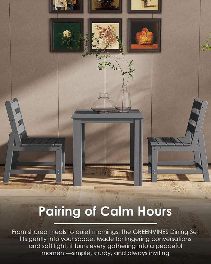 GREENVINES 5-Piece-Outdoor-Dining-Set | HDPE | Square | Patio Furniture | Table and Chairs Sets for 4 | All Weather | Armless Chair | Umbrella Hole | for Backyard Poolside Garden | Grey