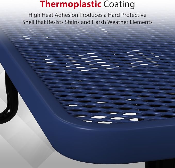Leisure Craft Metal Picnic Table with Bench - 8 ft Rectangle Outdoor Dining Table for 8, Umbrella Hole, Weatherproof Heavy Duty Thermoplastic Coating, Commercial Grade Furniture Made in USA - Navy