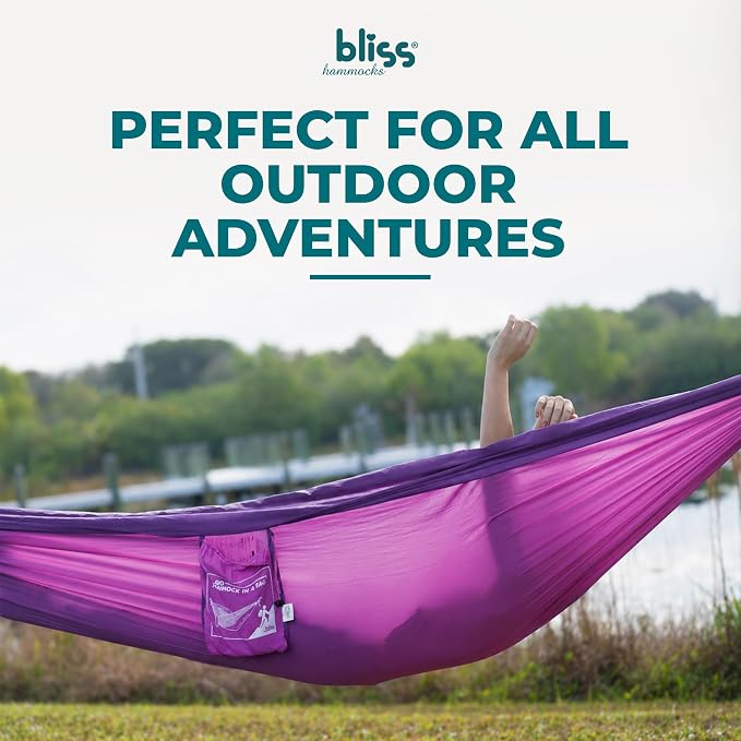 Bliss Hammocks 52" Wide Hammock in a Bag w/Carabiners and Tree Straps Indoor, Outdoor, Poolside, Patio, Backyard Breathable & Weather Resistant High Grade Nylon 300 Lbs Capacity
