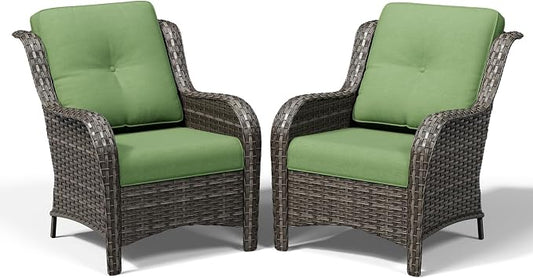 Joyside Patio Chairs Set of 2, Wicker Patio Furniture with High Back, Deep Seating, Wide Armrest, Thickened Cushions, Outdoor Rattan Furniture for Deck, Porch Use
