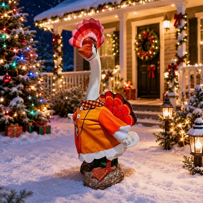 STONESTAR Fall Porch Goose Outfits Turkey Pumpkin Goose Costume for 23" Lawn Geese Statue, Autumn Goose Clothes with Hat for Outdoor Yard Patio Garden Thanksgiving Party Decor