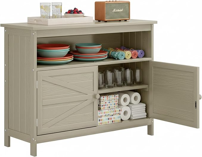 HIPS All-Weather Outdoor Storage Cabinet,Outdoor Sideboard with Magnetic Doors,3-Shelves Patio Storage Cabinet, Used for Garden,Buffet Cabinet,TV Stand, Bar Table,Balcony