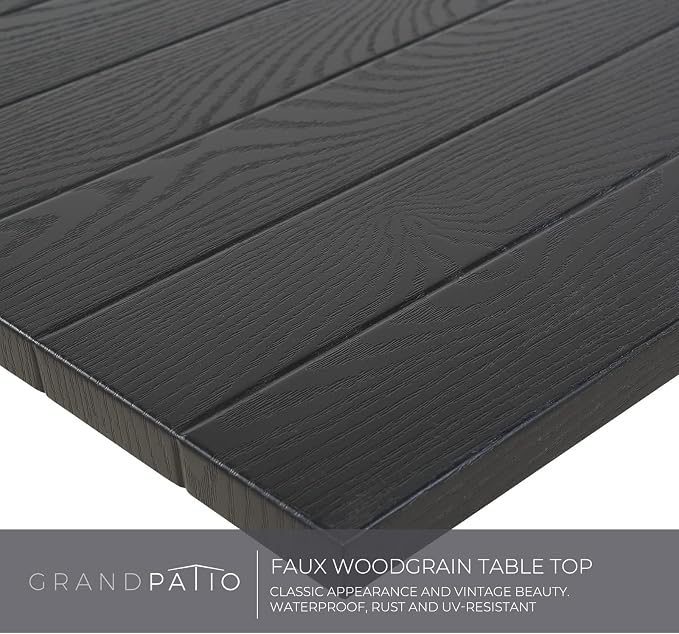 Grand patio Patio Dining Set for 4, Outdoor Dining Set with 4-Piece Mesh Sling Swivel Patio Rocking Chairs, 1-Piece Square Woodgrain Dining Table with 1.5'' Umbrella Hole, Black & Grey Plaid
