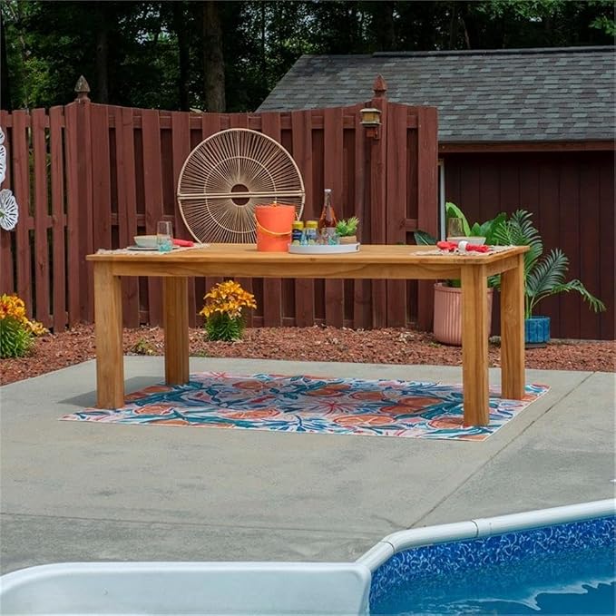Linon Barlow Teak Outdoor Dining Table 80" Long Seats Up to 8 in Natural Finish
