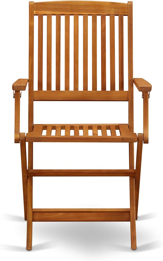 East West Furniture DECM9CANA 9 Piece Patio Bistro Dining Furniture Set Includes a Rectangle Outdoor Acacia Wood Table and 8 Folding Arm Chairs, 40x72 Inch, Natural Oil