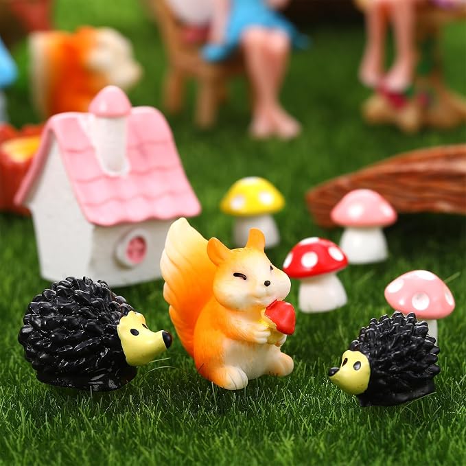 30 PCS Mini Fairy Garden Accessories, Miniature Garden Ornaments Tiny Fairies Figurines Animal Plant Set for Landscape DIY Terrarium Potted Plants Dollhouse Desk Decor