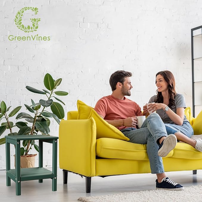 GREENVINES Adirondack-Outdoor-Side-Table | 14 x 13 Inches | HDPE Plastic | All Weather | Forest Green | Outside End Tables | Storage Shelf | for Patio Porch Backyard Indoor
