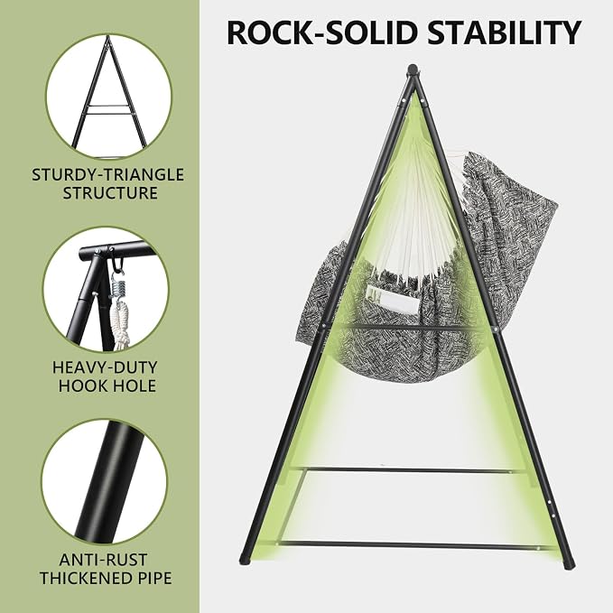 Hammock Chair Stand with Swing Chair, Heavy Duty Freestanding Hanging Chairs with Stand, Outdoor Hammocks Bed for Outside Backyard, Camping, Garden, Yard, Patio, 660 lbs Weight Capacity (Black)
