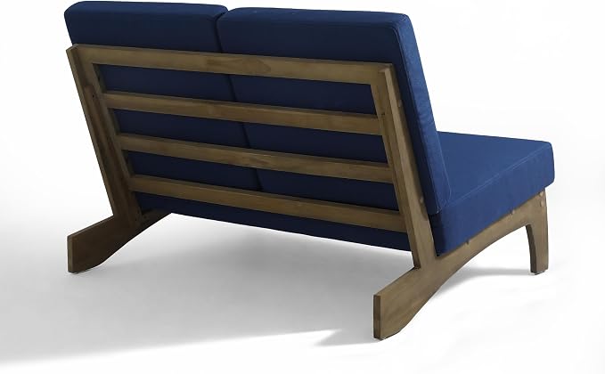 Outdoor Furniture Patio Couch, Weather Resistant Patio Loveseat Sofa Couch with Removable Cushion & Pillows, Teak Wood Frame for Porch & Backyard Seating - Navy
